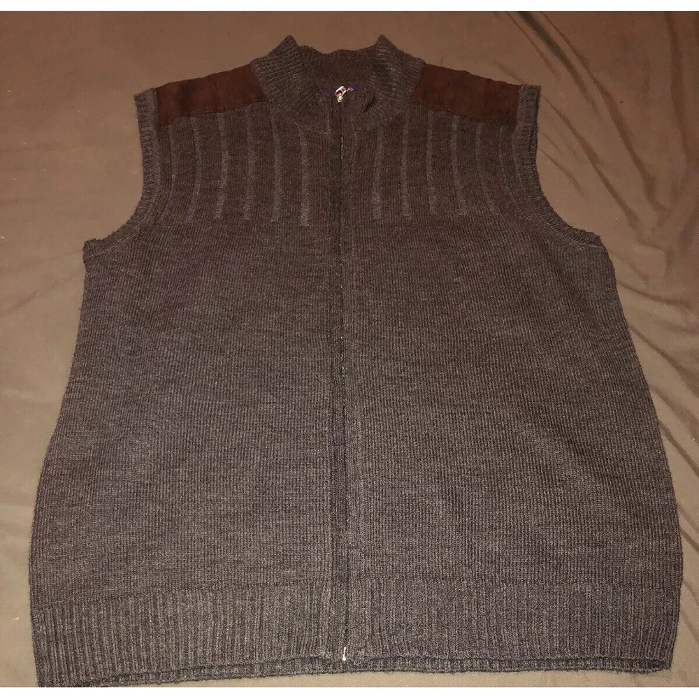 Alan Flusser Gray Brownish Mock Zip Acrylic‎ Sweater Vest Size Large Nwot
